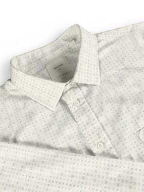Billy Reid Standard XL White Gray GeoPrint Button Front Shirt 100% Cotton